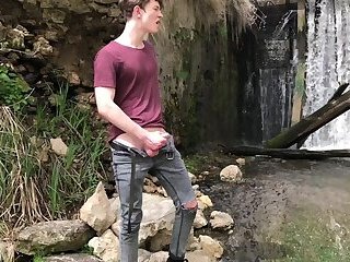 Hot Hunk Jerking his Big Dick (23cm) in Public Place near the Dam/Boy